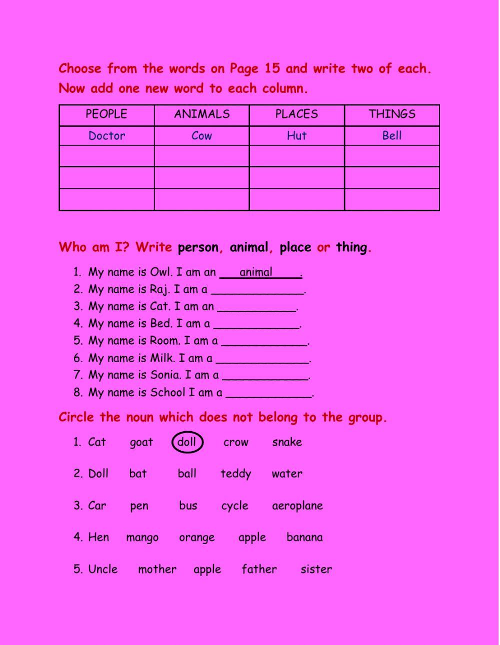 Nouns Worksheet Printable