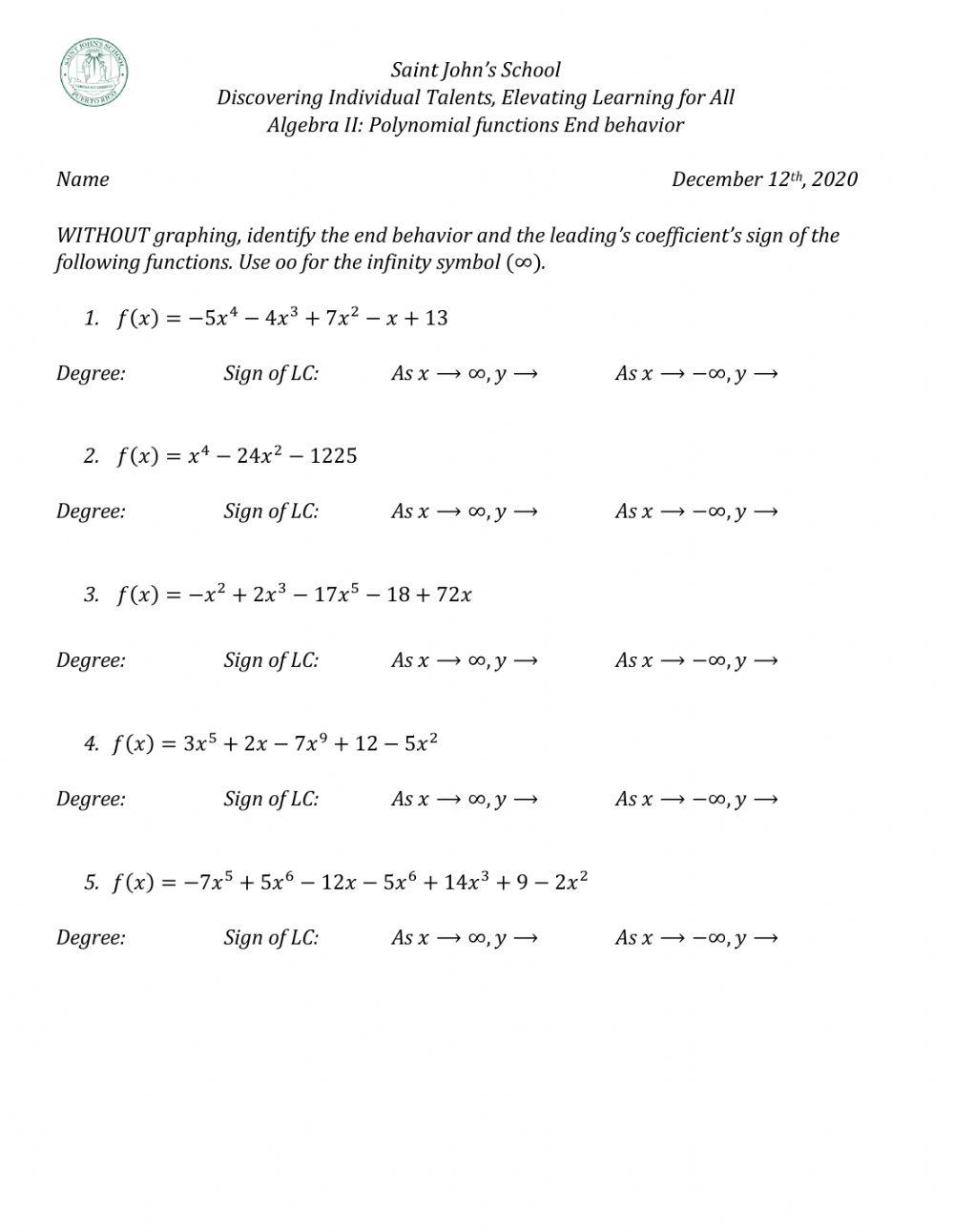 End behavior of polynomial functions Alg 2 001 4506374
