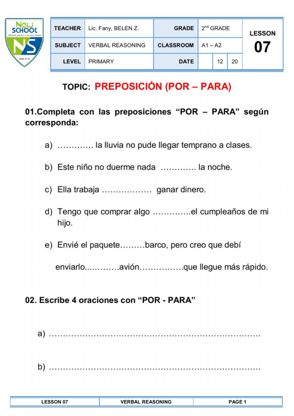 Preposición por - para