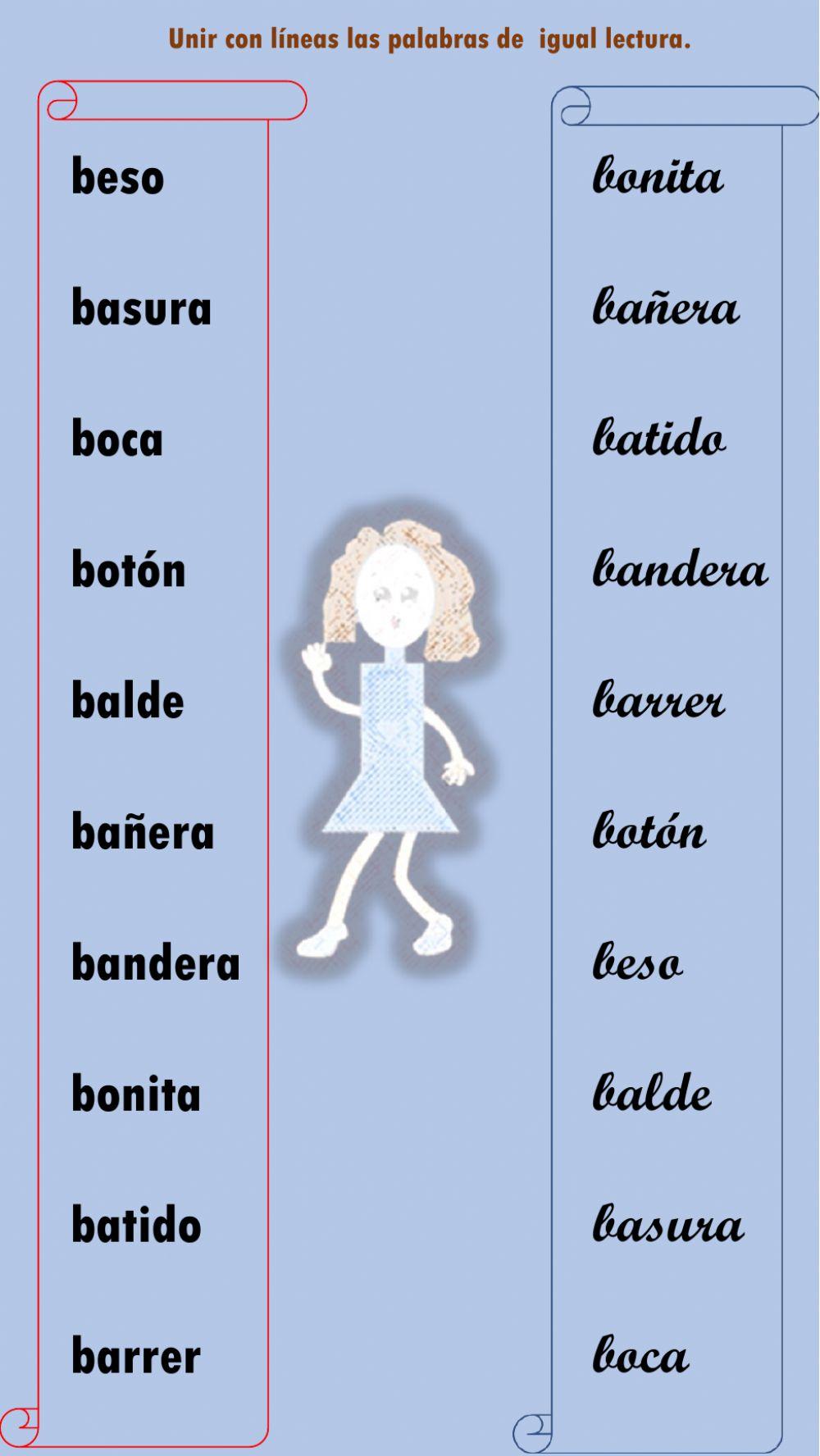 Une con líneas las palabras de igual lectura.