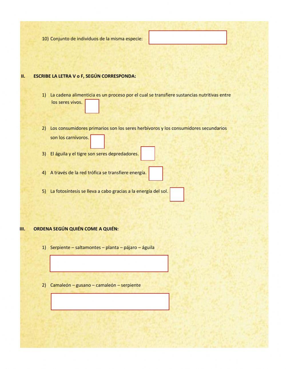 Niveles de organización y cadena alimenticia