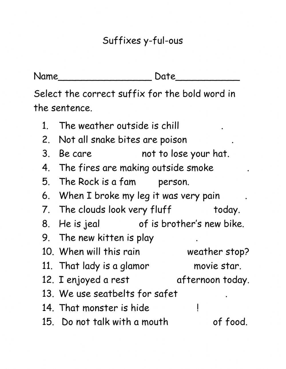 Forming Adjectives Suffix 'ous' Worksheet Live Worksheets, 44 OFF