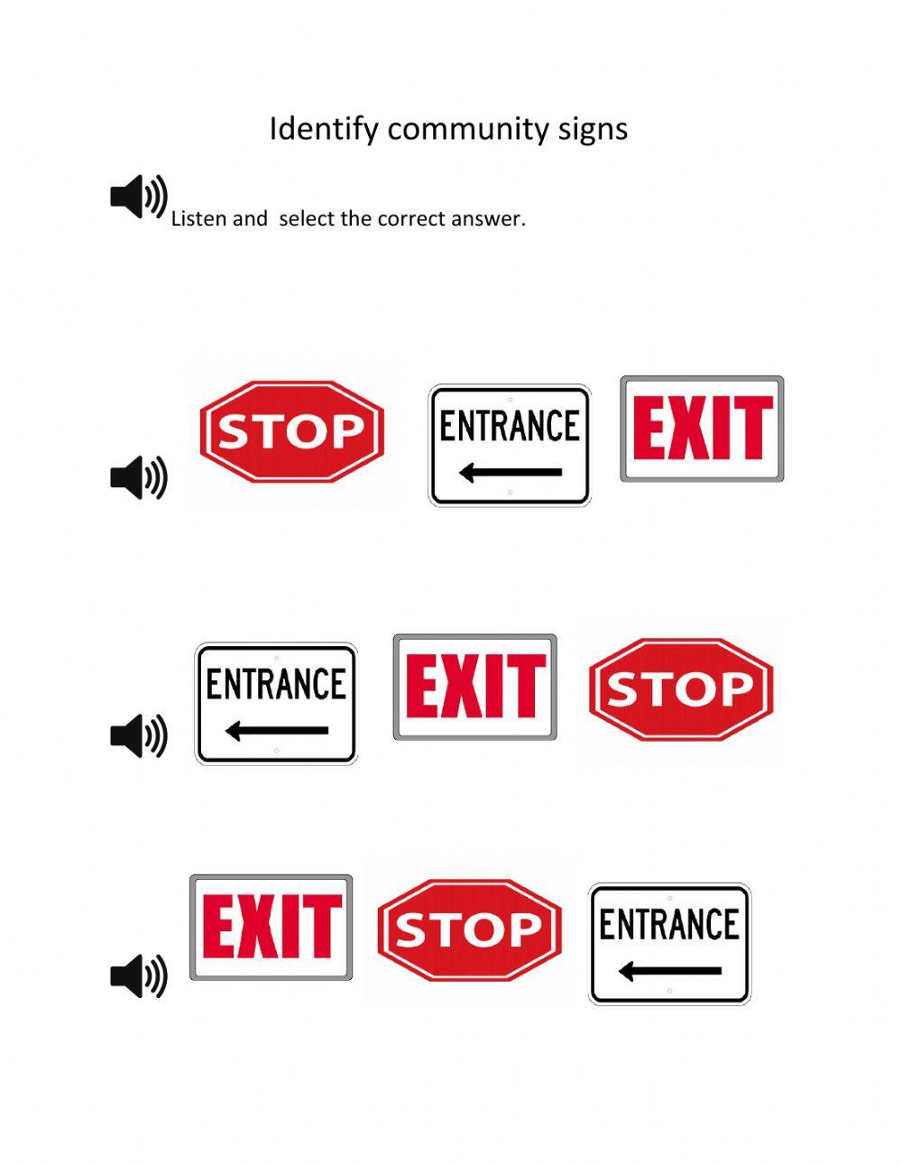 community signs interactive exercise Live Worksheets