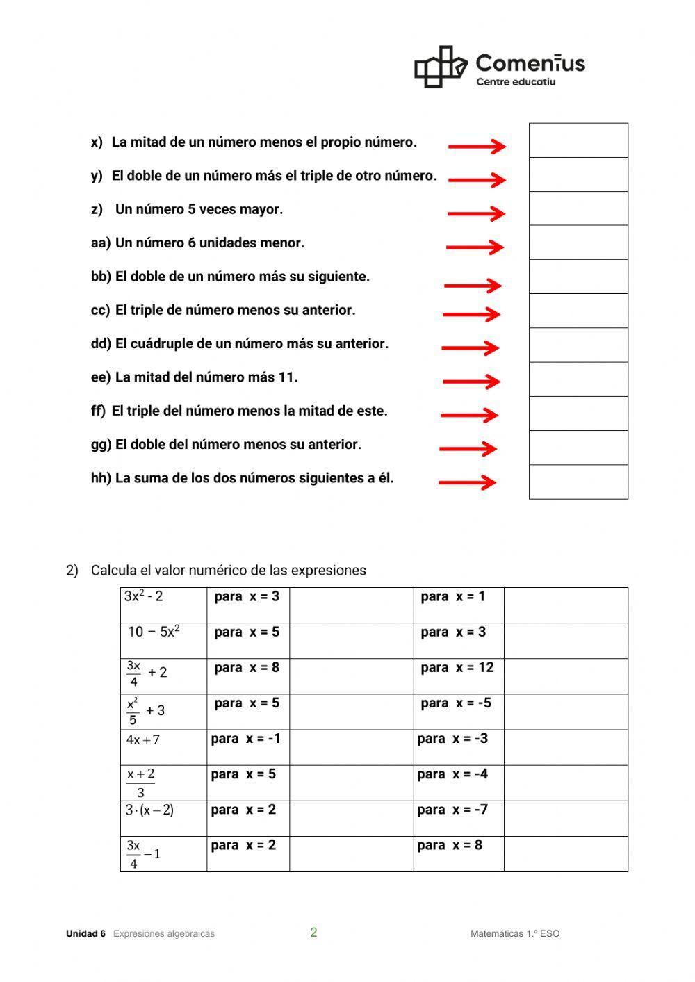 Expresiones algebraicas