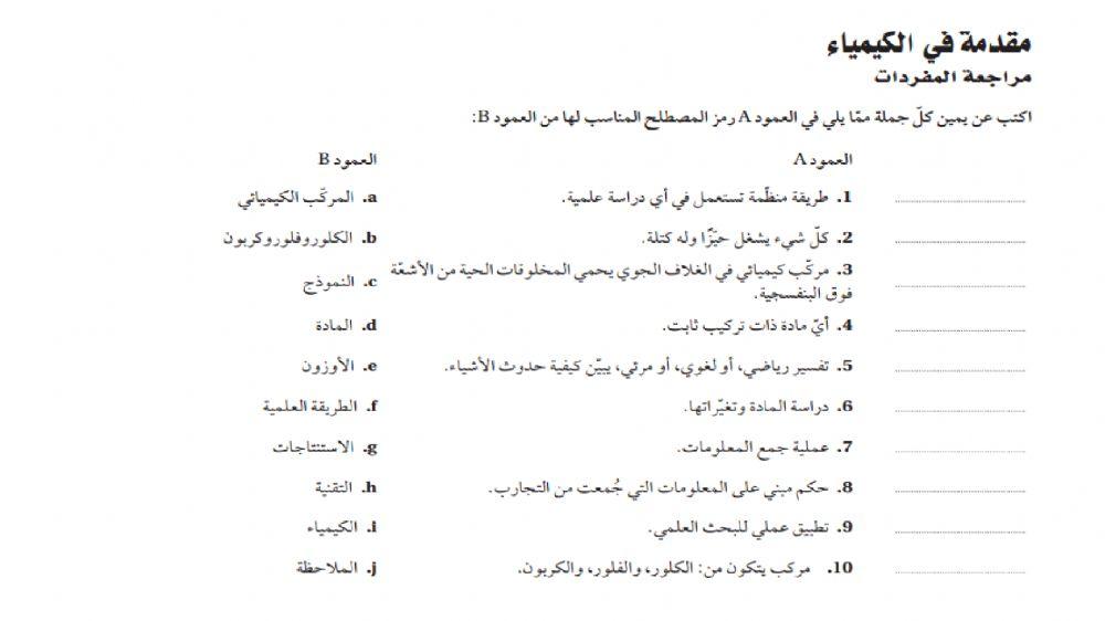 مراجعة الفصل الاول مقدمة في الكيمياء