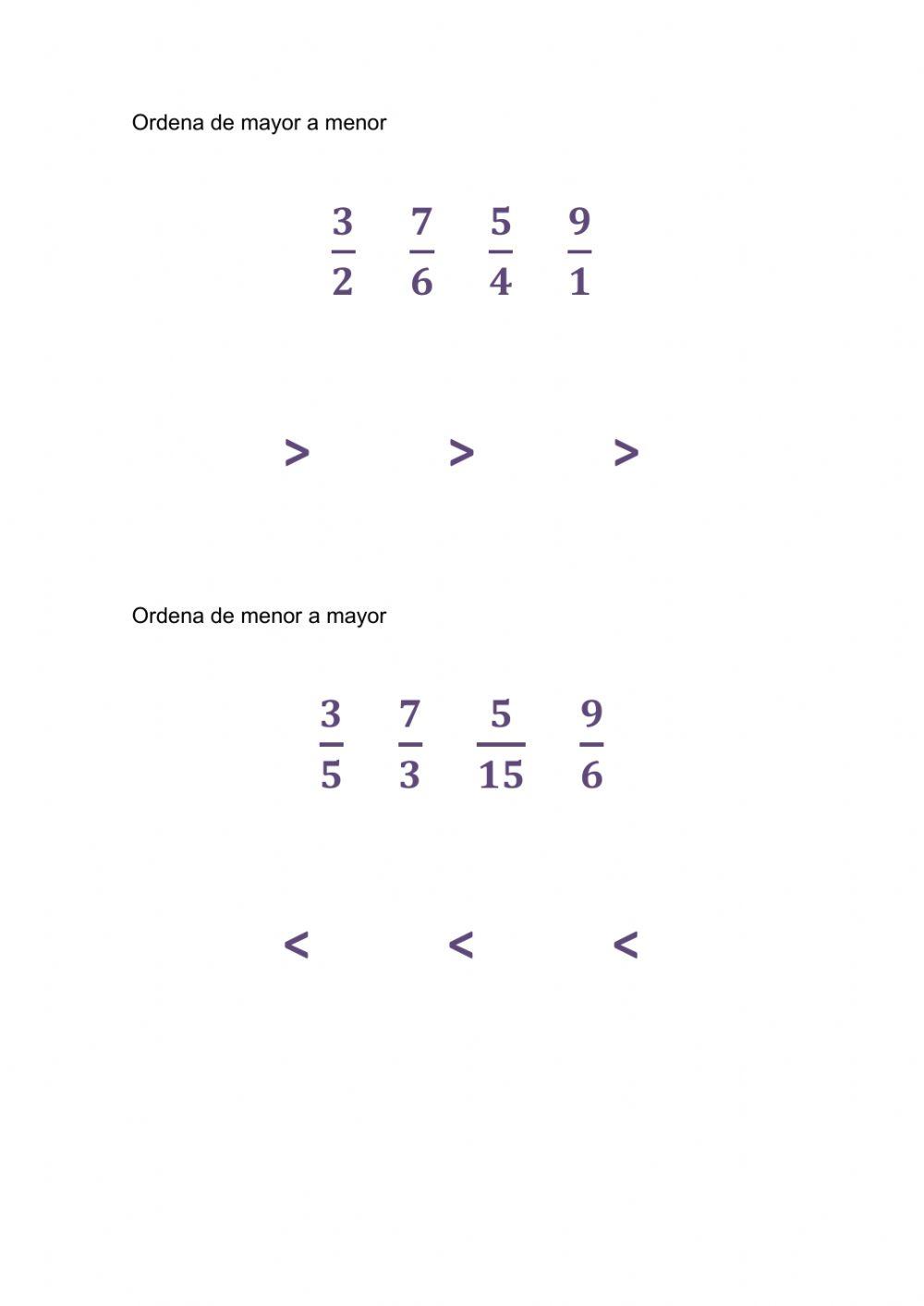 Comparación de fracciones con distinto denominador II