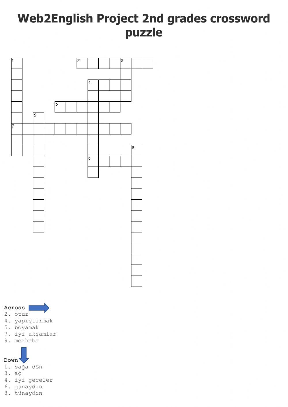 Web2English Project 2nd grades crossword puzzle worksheet Live Worksheets