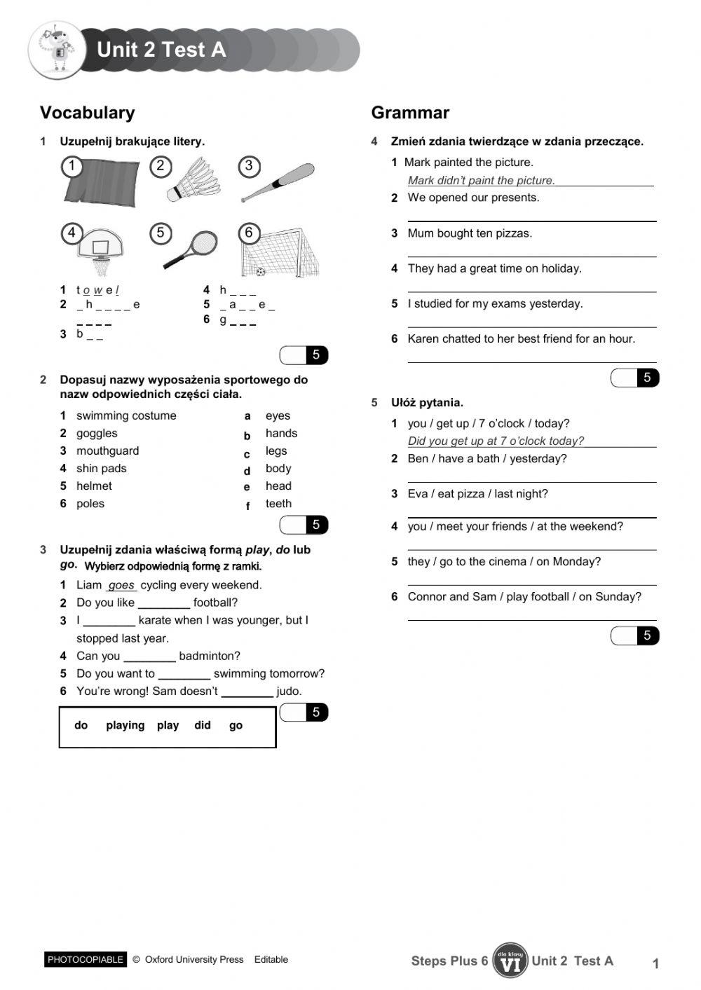 Steps Forward 3 Testy Unit 1 4507703 | Steps Plus dla klasy 6 Test Unit 2 | Joanna