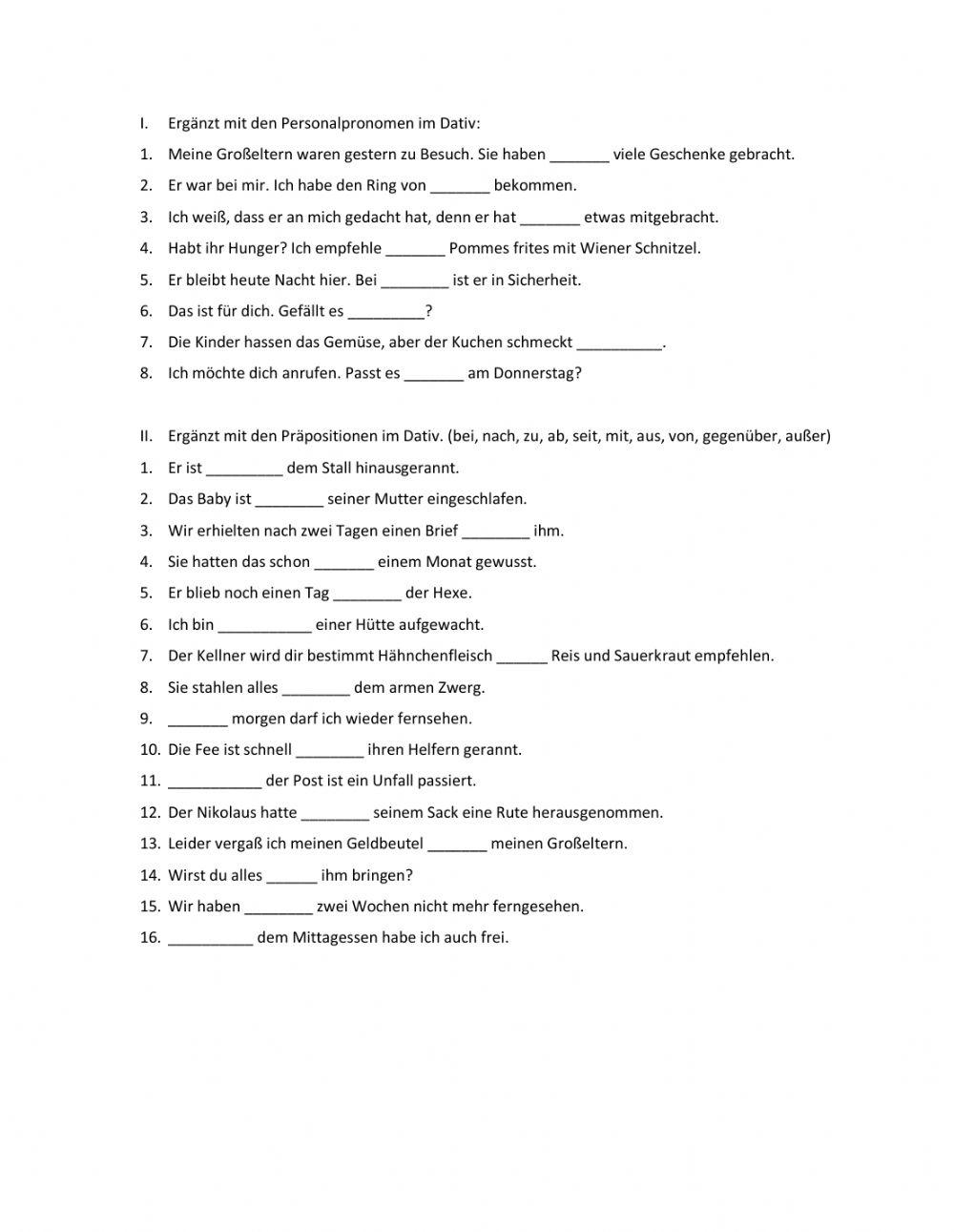Übungen mit Dativ