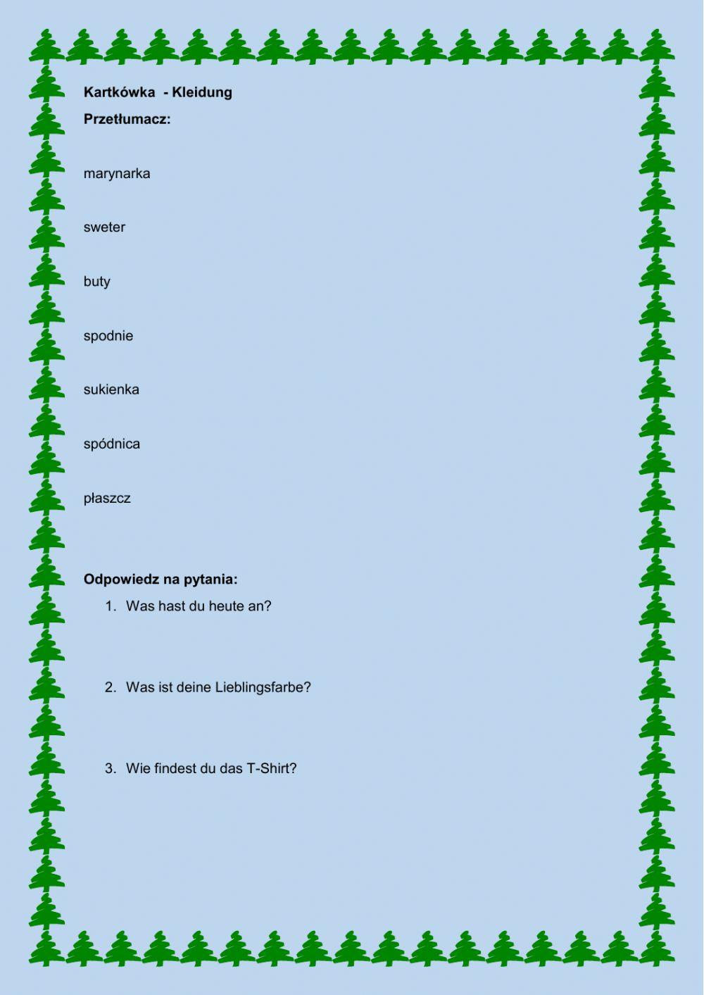 Kleidung-kartkówka 