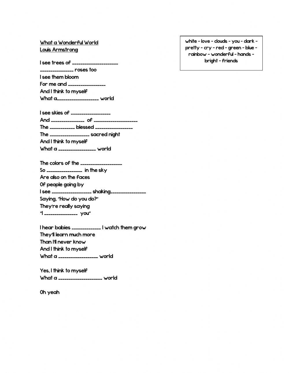 What a Wonderful World (Adjectives Song A1)