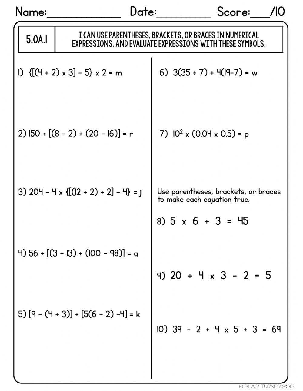 Parantheses -Order of Operations