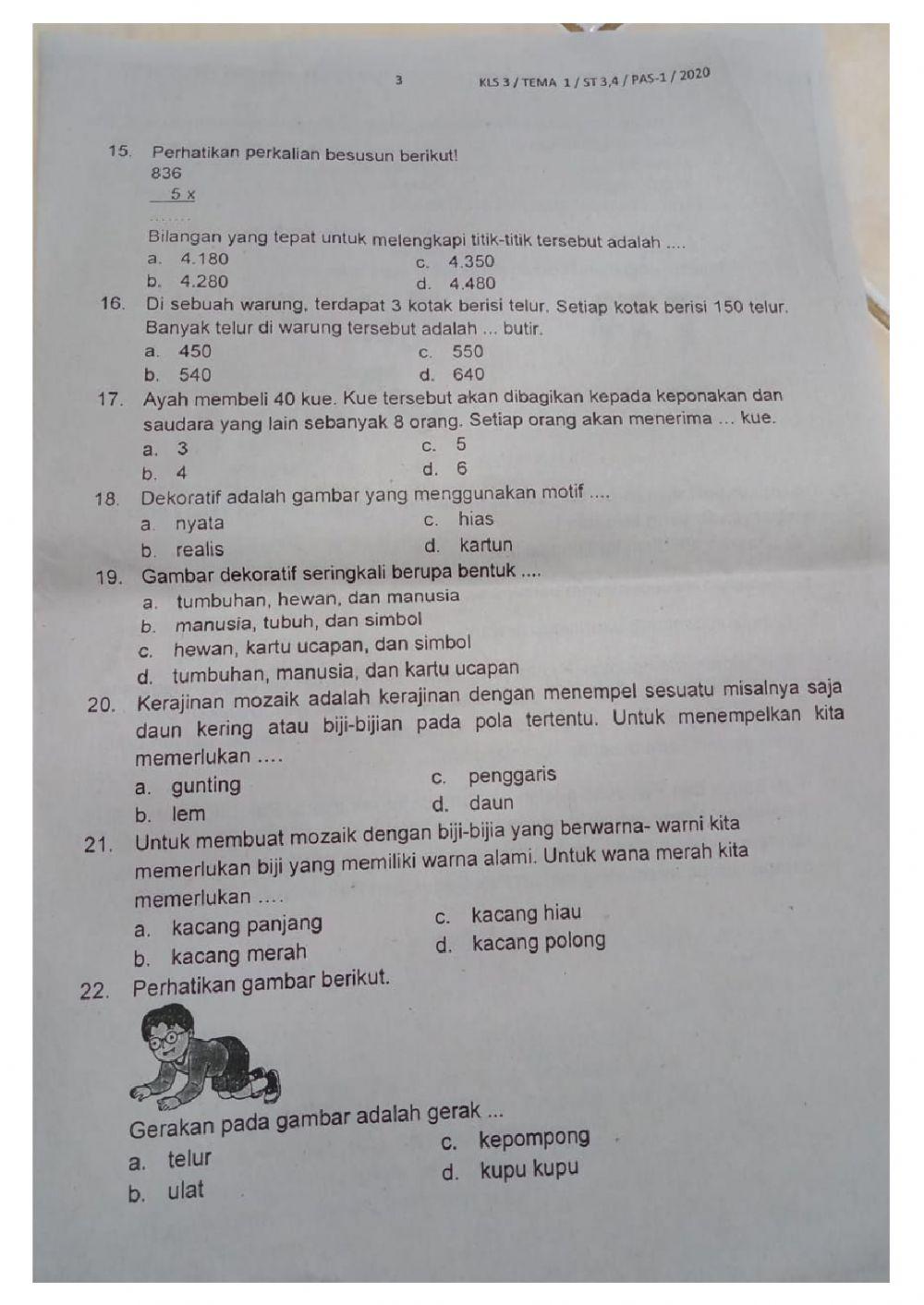 PAS Tematik Tema 1 Sub tema 3 dan 4