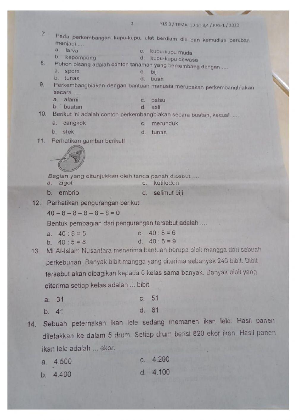 PAS Tematik Tema 1 Sub tema 3 dan 4