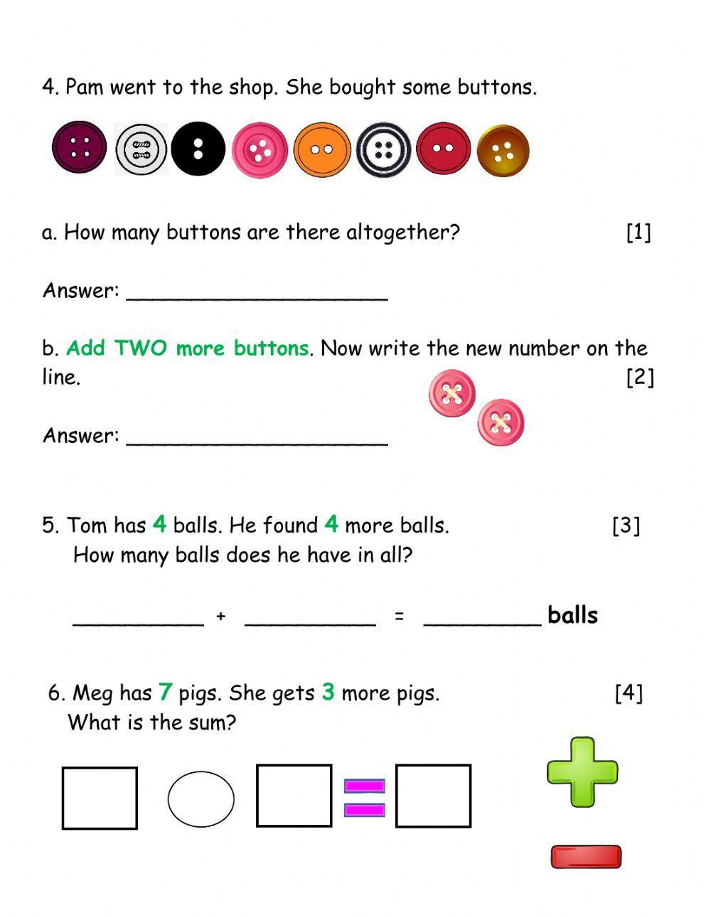 563111 Grade 1 Math Application Christmas Exam 2020