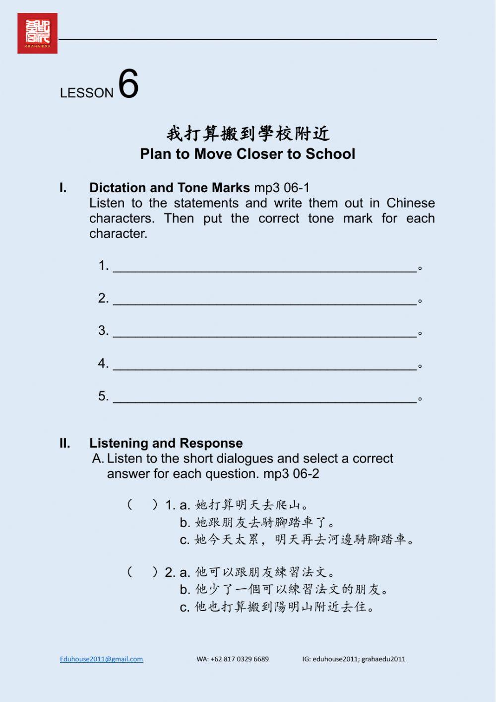 Welcome to Taiwan 2 Worksheet unit 6