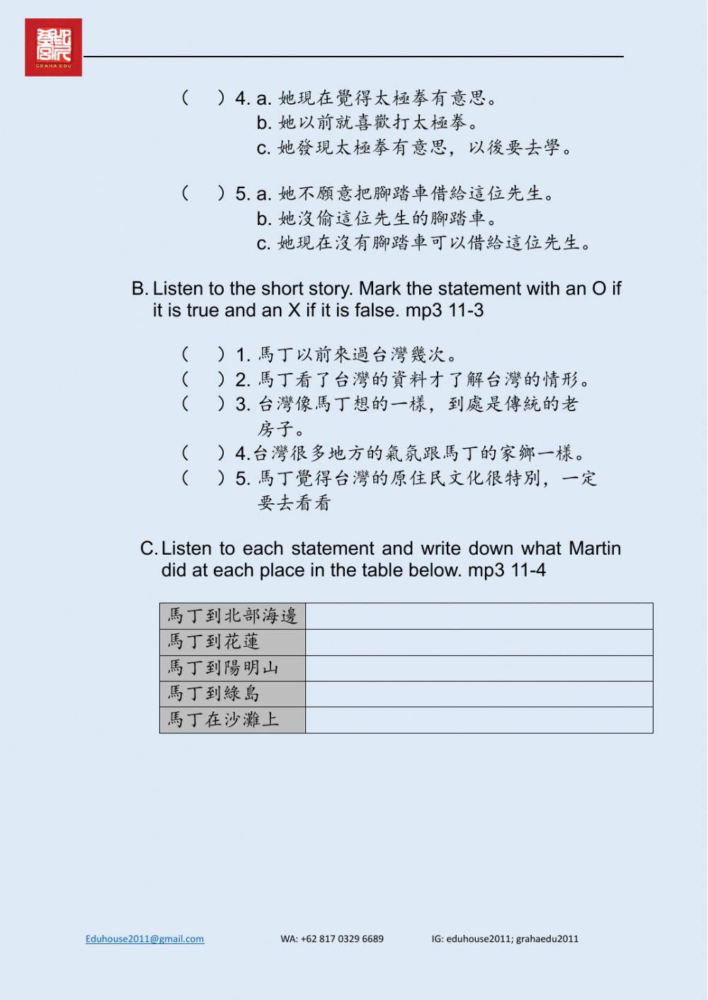 Welcome to Taiwan 2 Worksheet unit 11