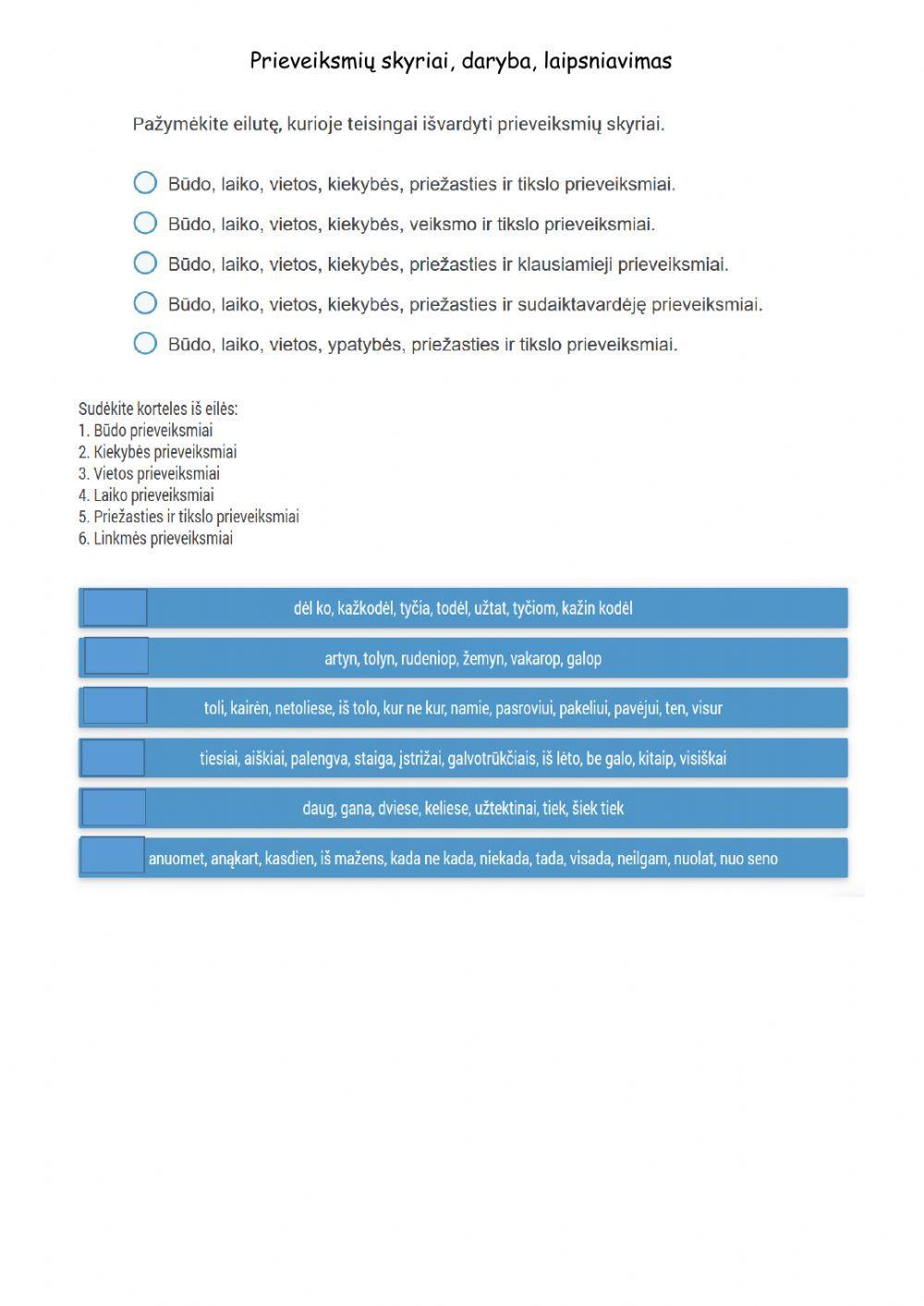 Prieveiksmių skyriai, daryba, laipsniavimas