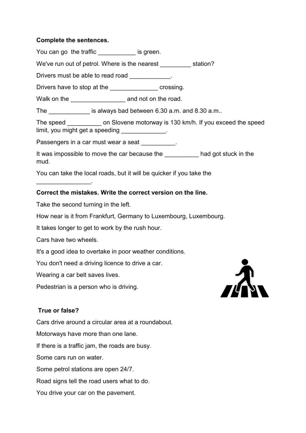 On the road vocabulary