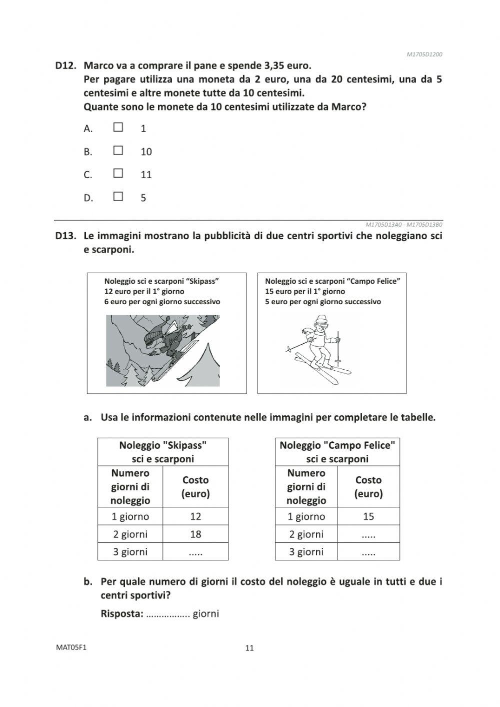 Invalsi matematica 5 - 2 worksheet | Live Worksheets