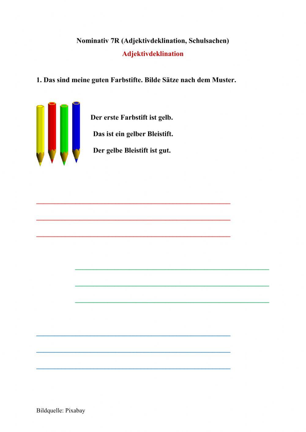 Nominativ 7R (Adjektivdeklination, Schulsachen)