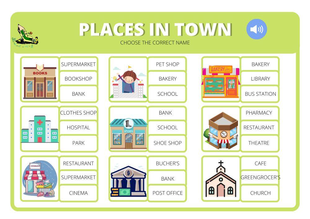 Places In Town Worksheet Printable