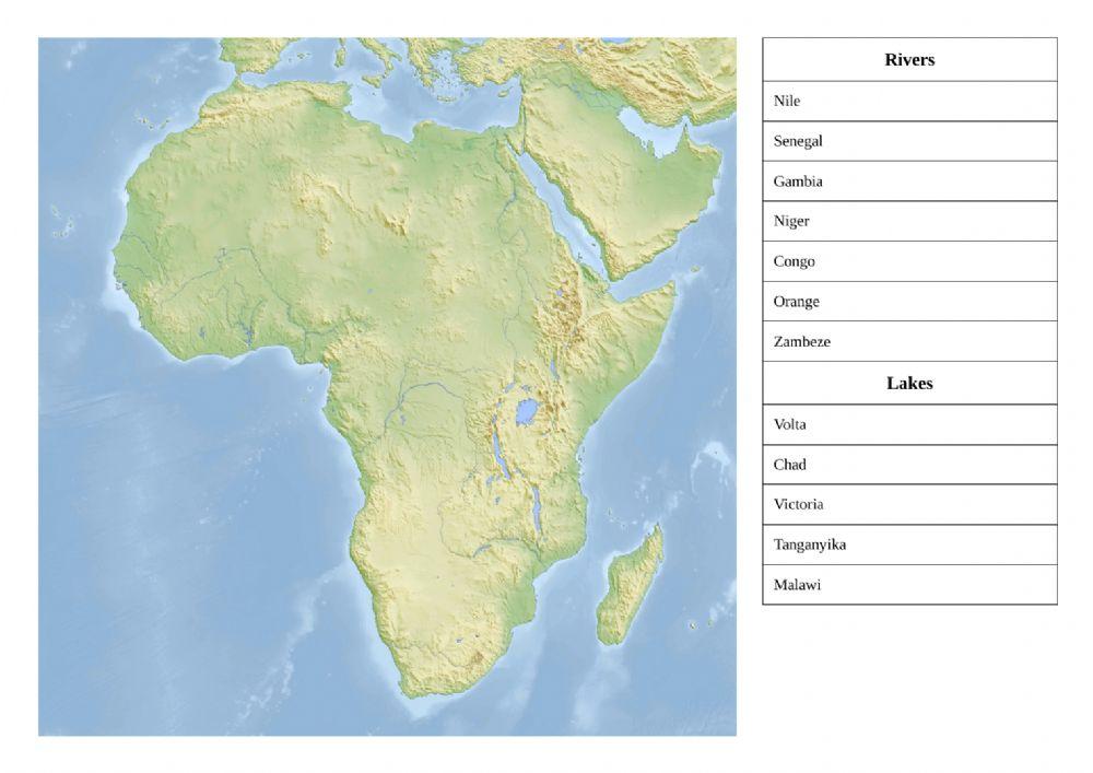 Free Printable Worksheet On African Rivers