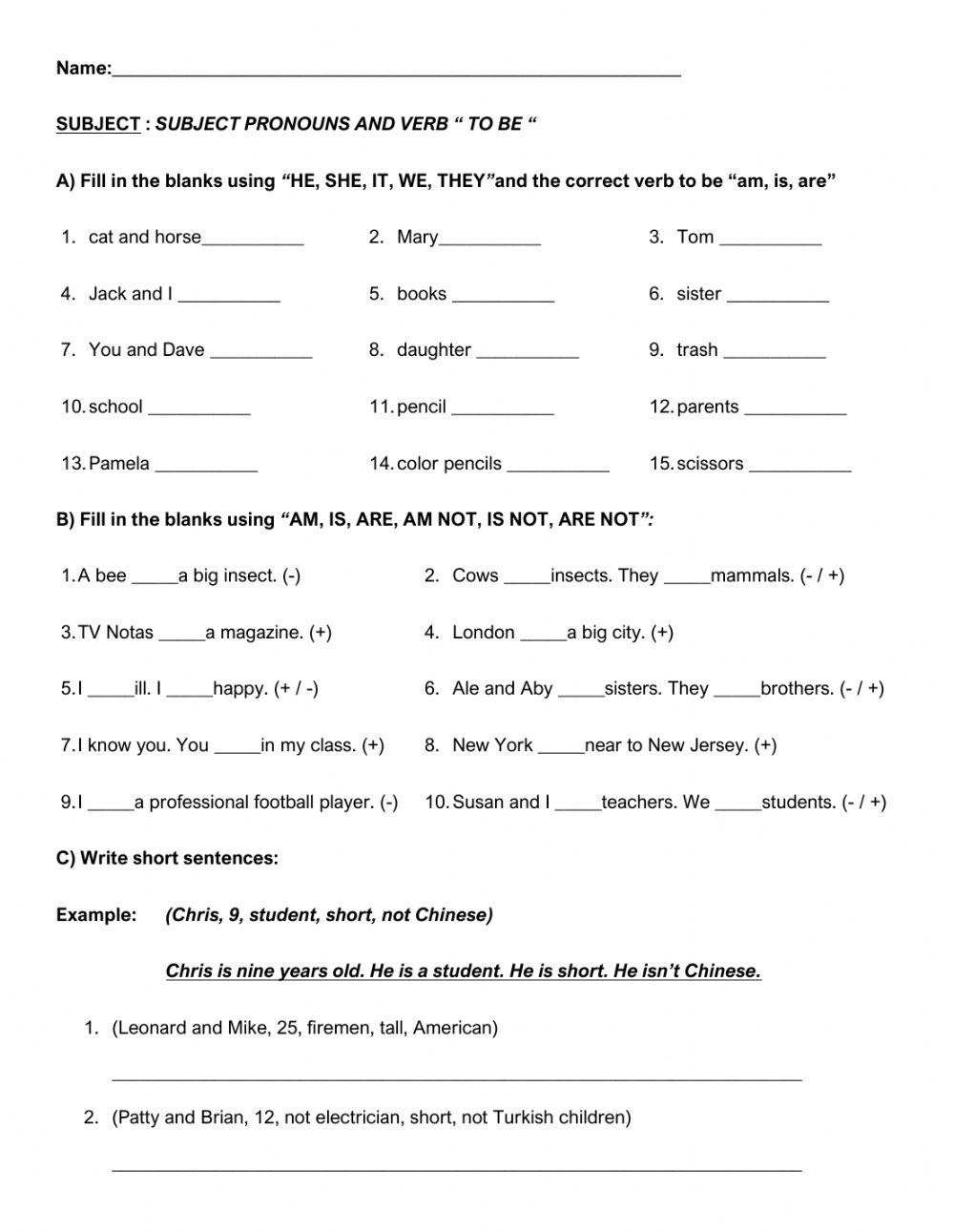 To be, possessives, pronouns