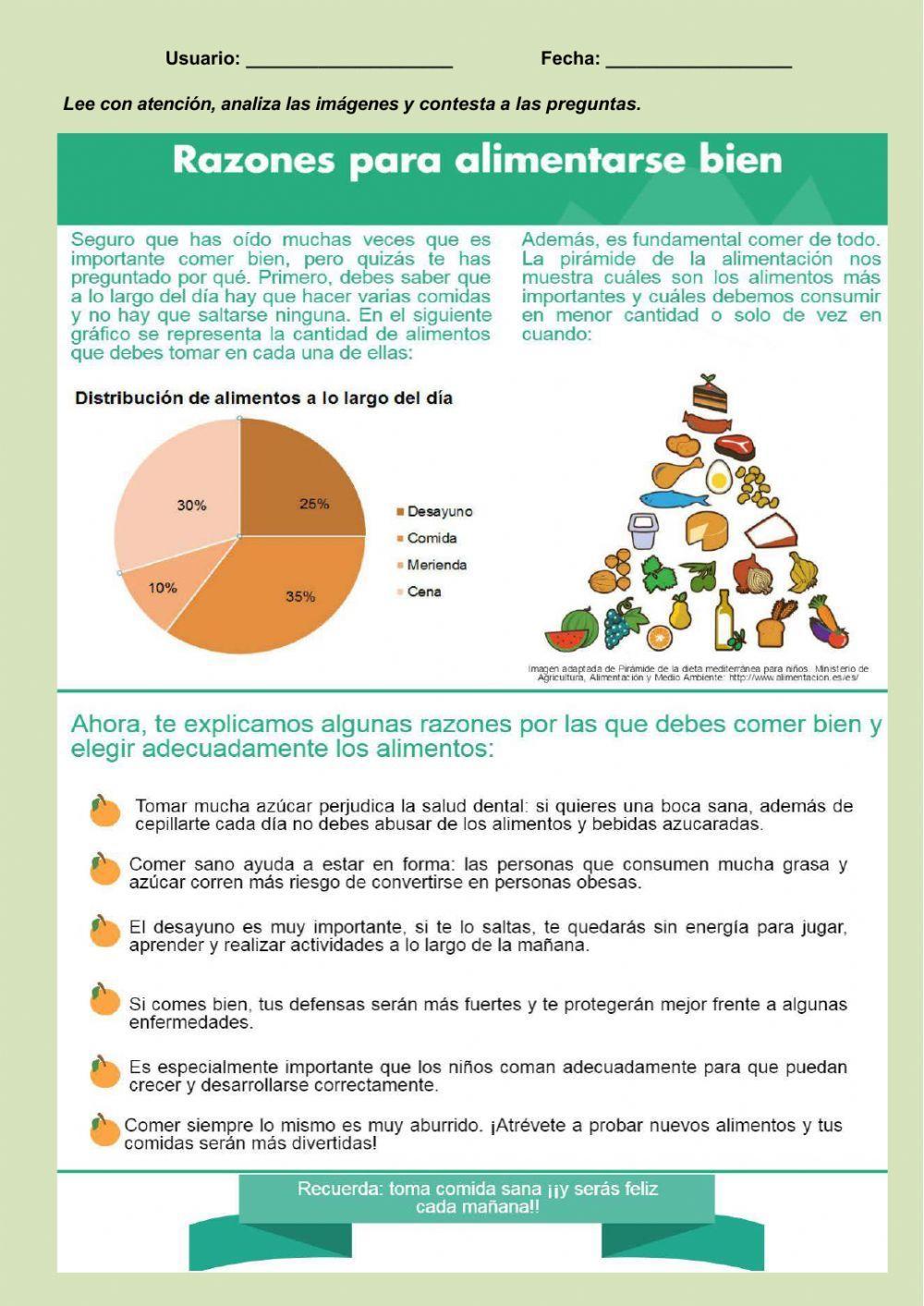 Comprensión escrita. Razones para alimentarse bien