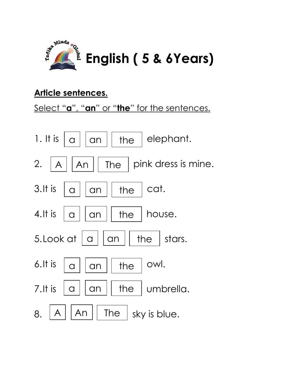 5 & 6 Years: English Worksheet 9 Page 1
