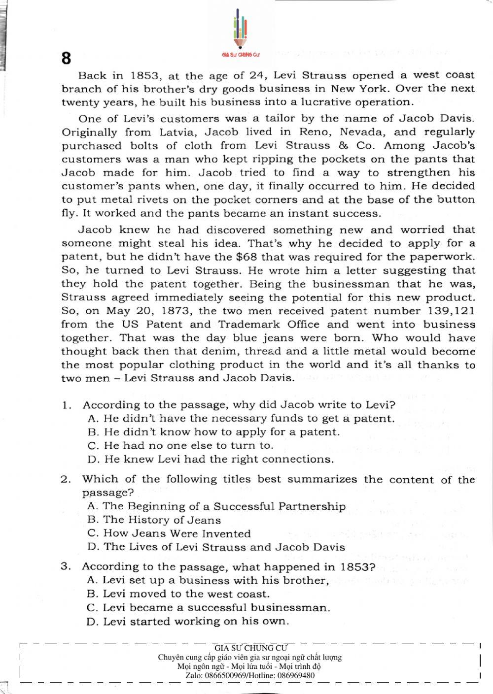 Trắc nghiệm Kỹ năng đọc hiểu Tiếng Anh số 03