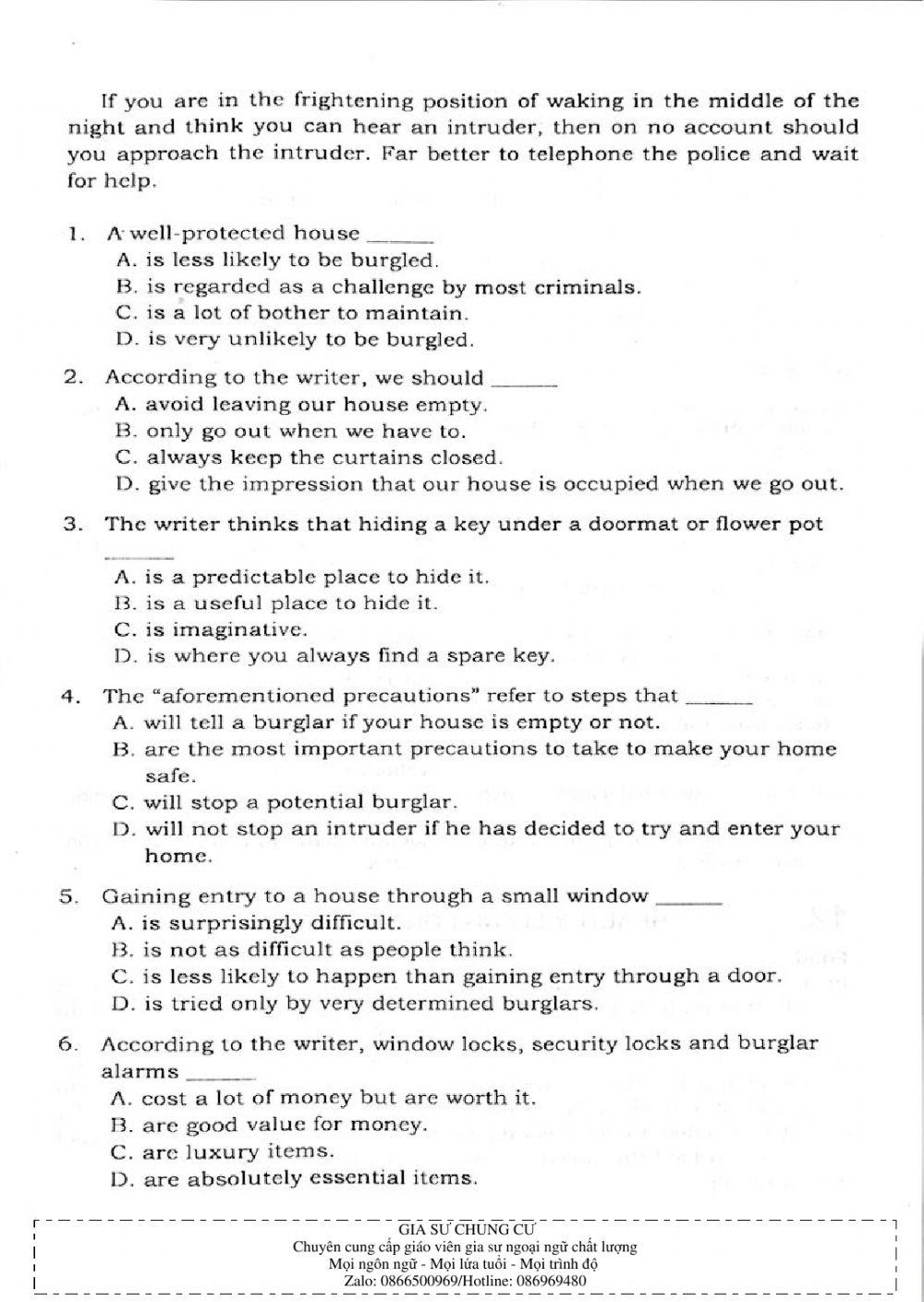 Trắc nghiệm Kỹ năng đọc hiểu Tiếng Anh số 04