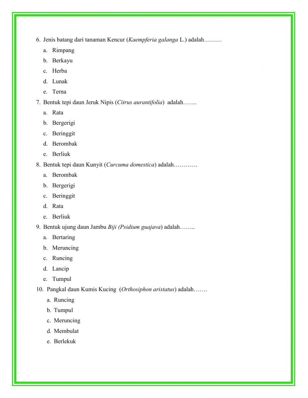 Soal Evaluasi LKPD Keanekaragaman Tanaman Obat