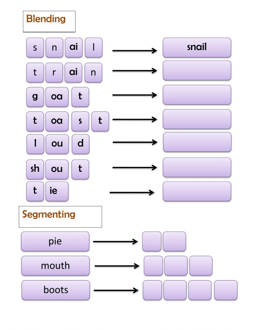 Blending and segmenting worksheet | Live Worksheets Blending and segmenting worksheet | Live Worksheets