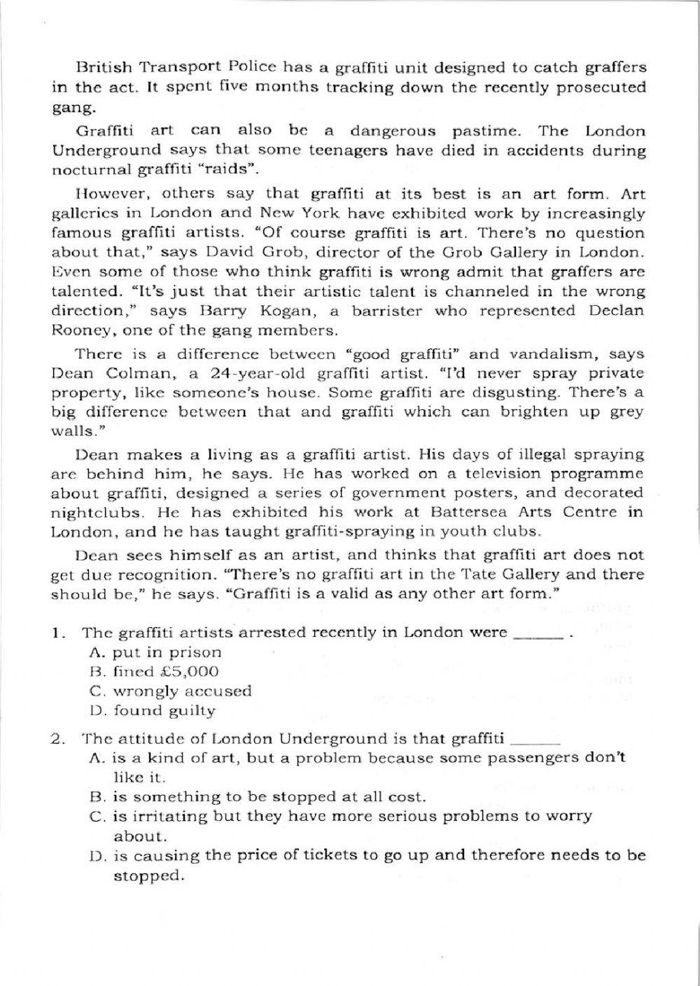 Trắc nghiệm Kỹ năng đọc hiểu Tiếng Anh số 05