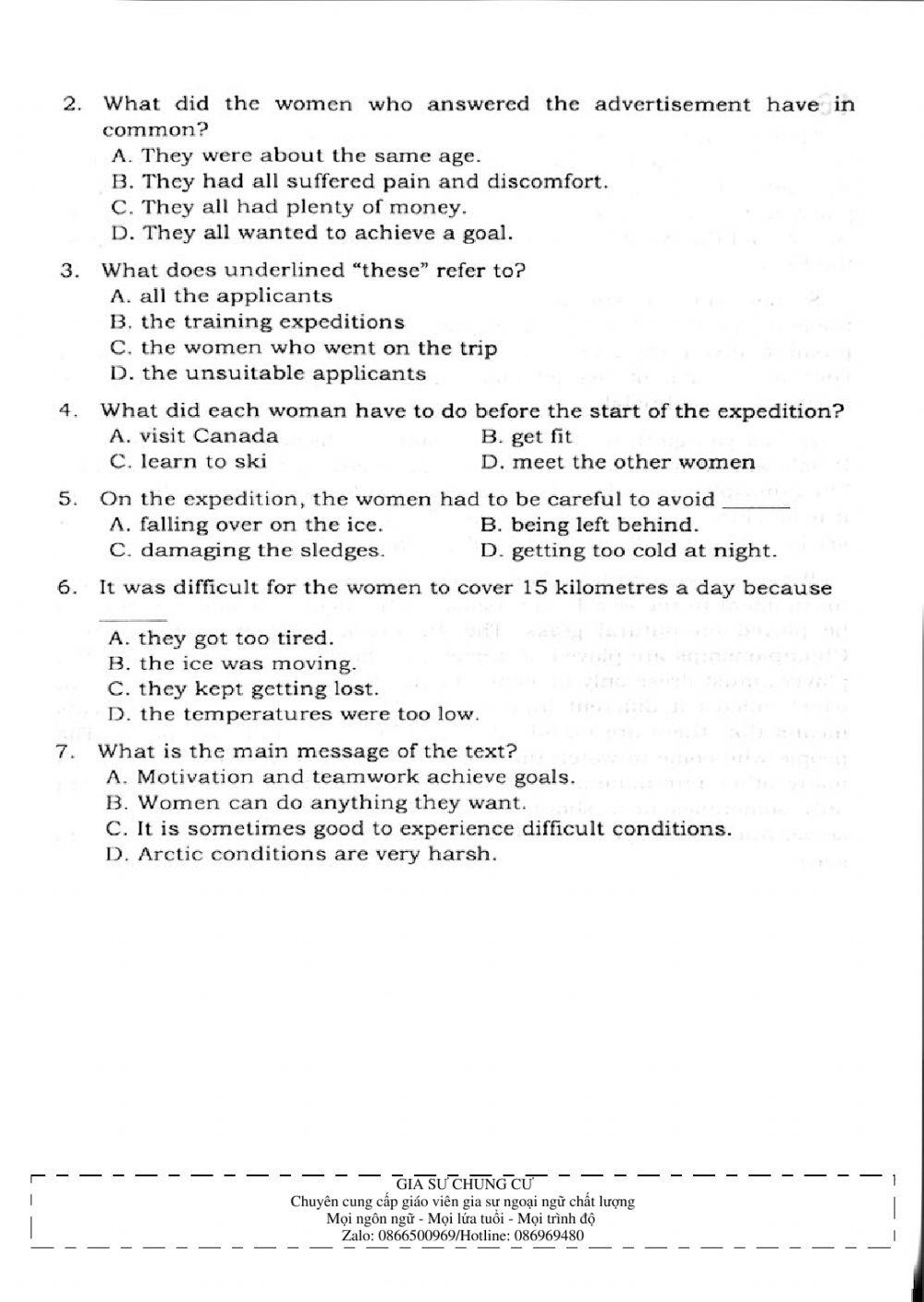 Trắc nghiệm Kỹ năng đọc hiểu Tiếng Anh số 05