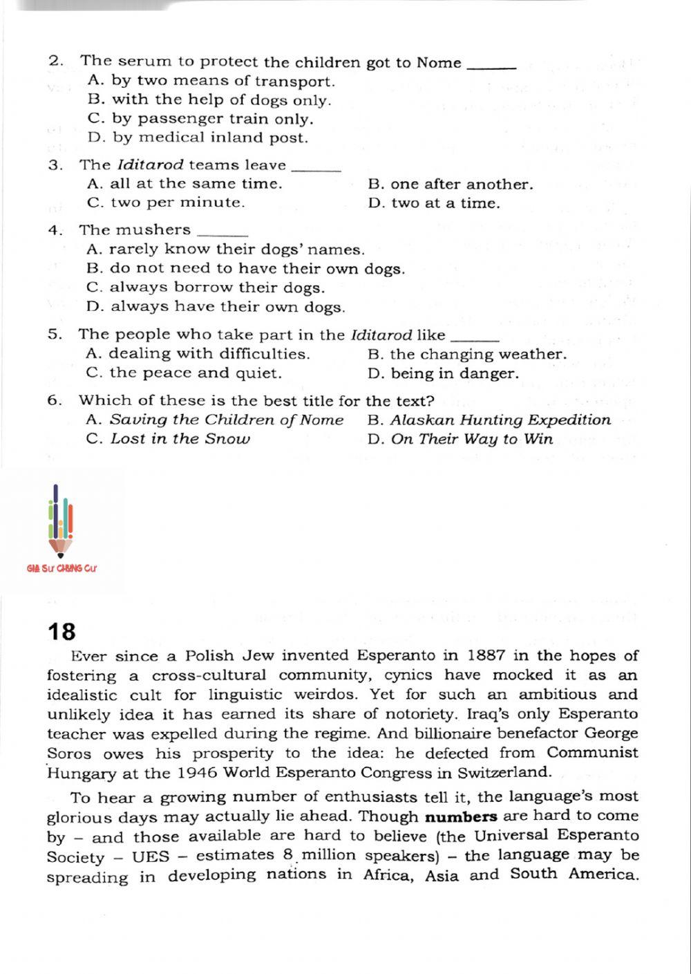 Trắc nghiệm Kỹ năng đọc hiểu Tiếng Anh số 06