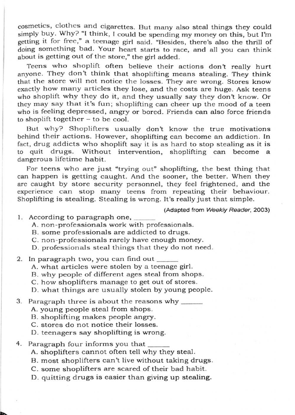 Trắc nghiệm Kỹ năng đọc hiểu Tiếng Anh số 07