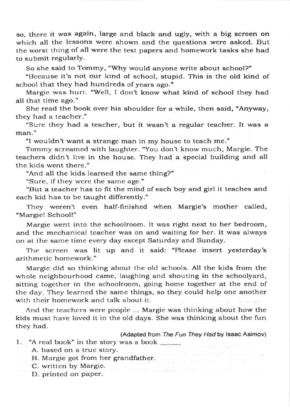 Trắc nghiệm Kỹ năng đọc hiểu Tiếng Anh số 07