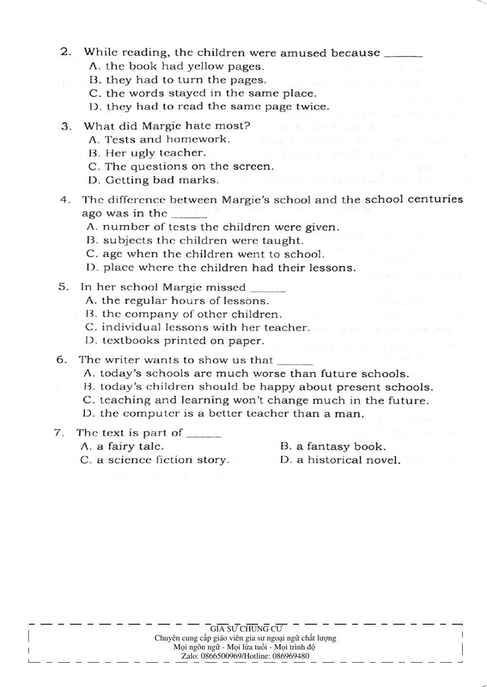 Trắc nghiệm Kỹ năng đọc hiểu Tiếng Anh số 07