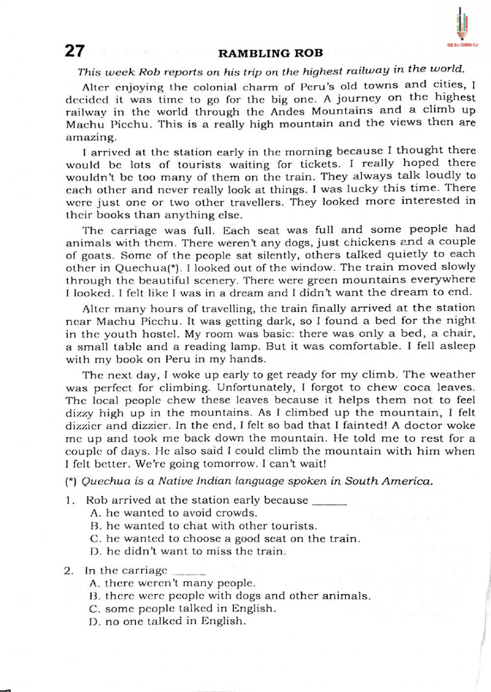 Trắc nghiệm Kỹ năng đọc hiểu Tiếng Anh số 09