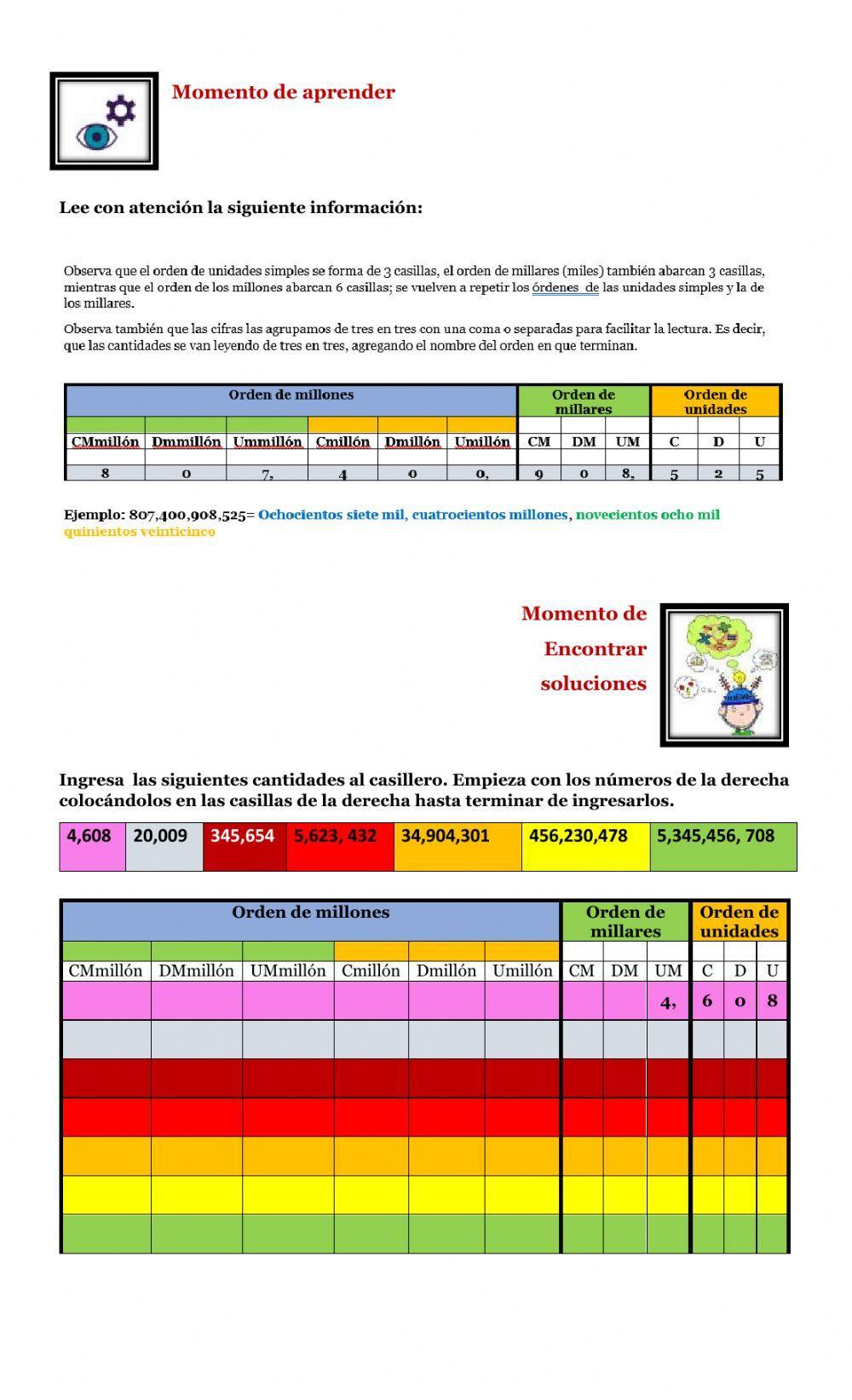 Lectura y escritura de cantidades