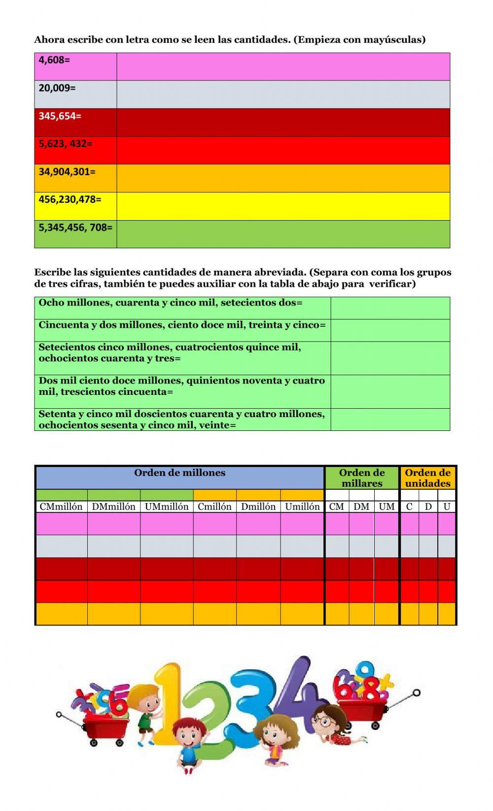 Lectura y escritura de cantidades