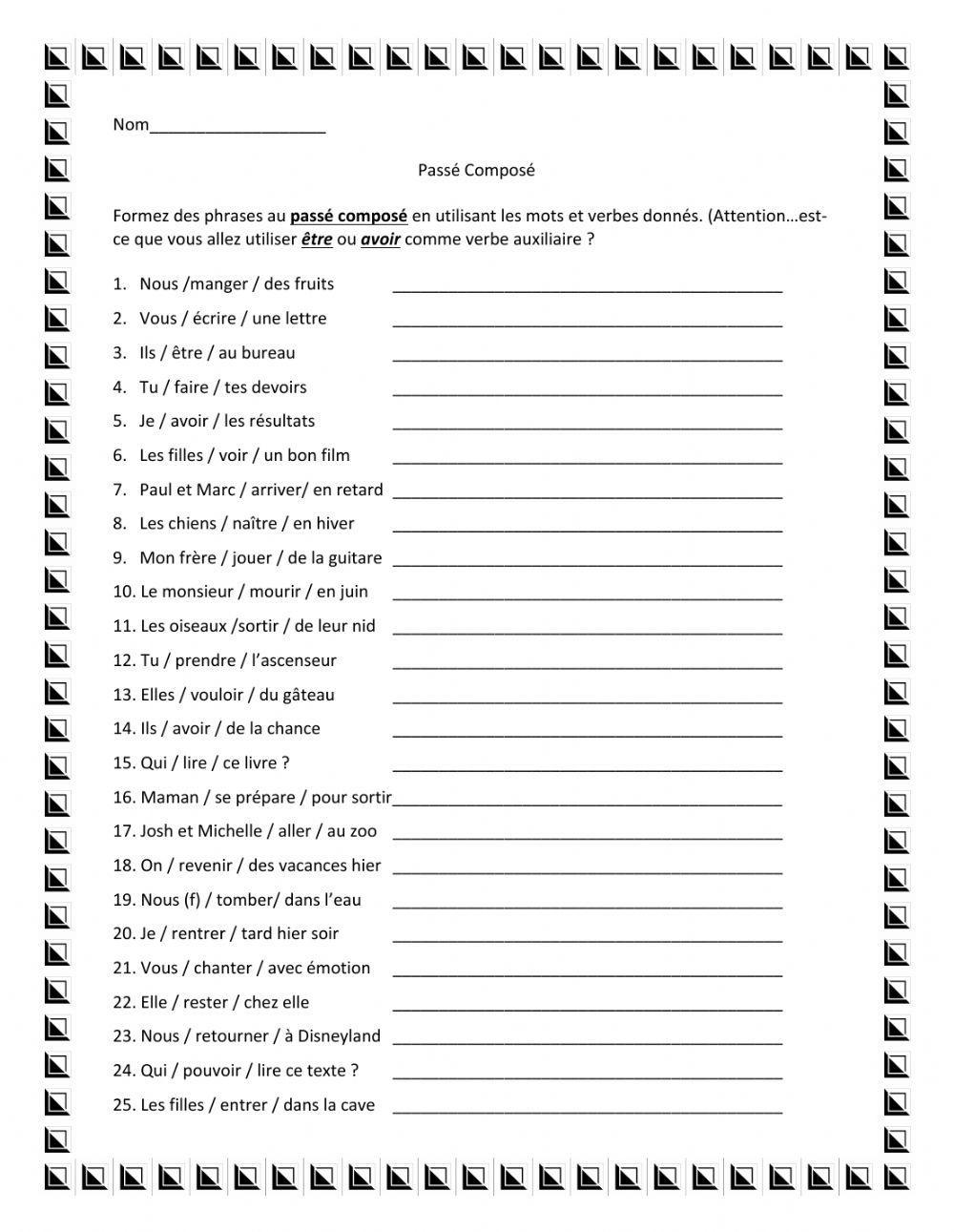 Passé Composé avec être et avoir. (Faites les accords et attention à la ponctuation!