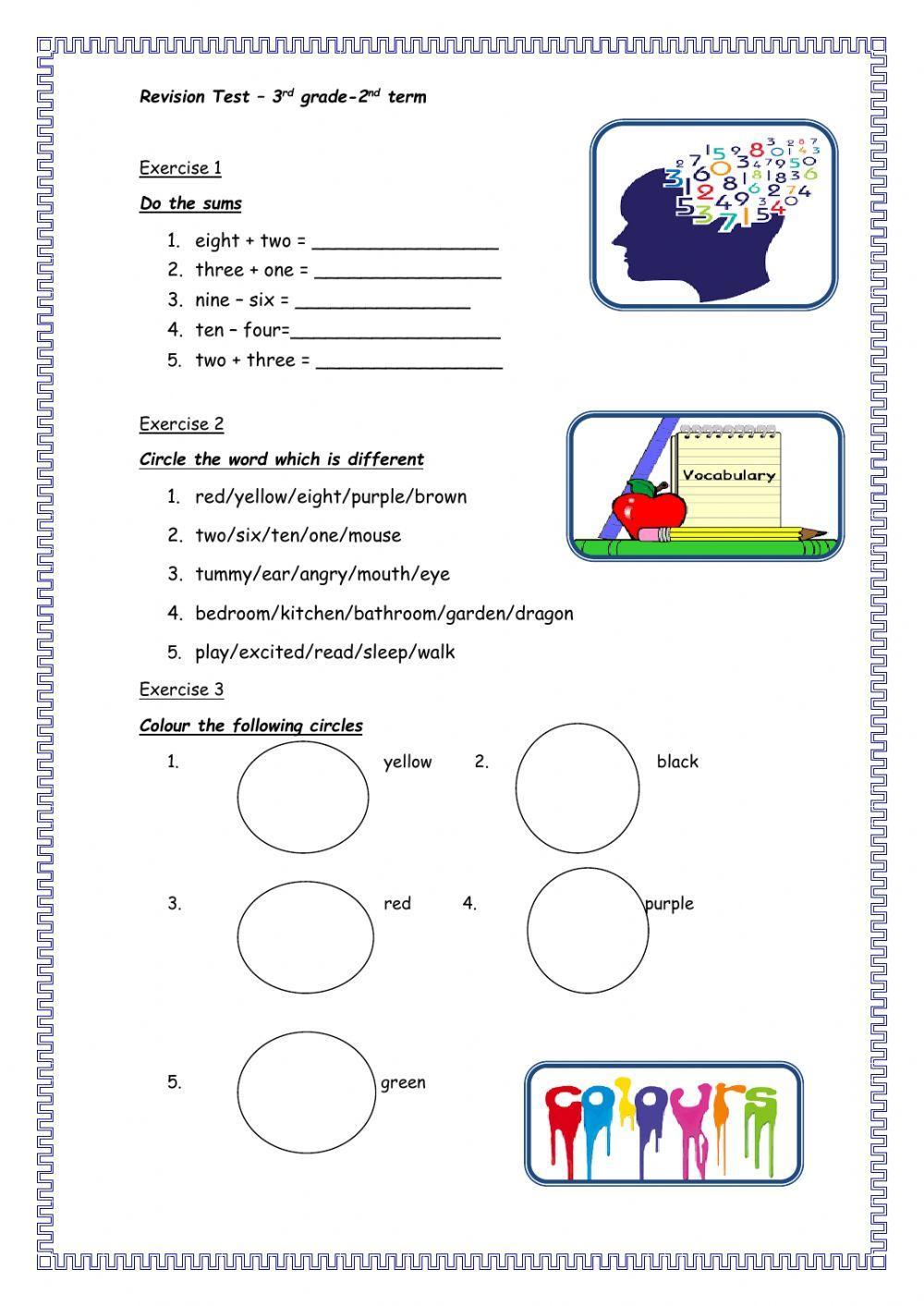 Revision test-3rd grade-colours-numbers-seasons