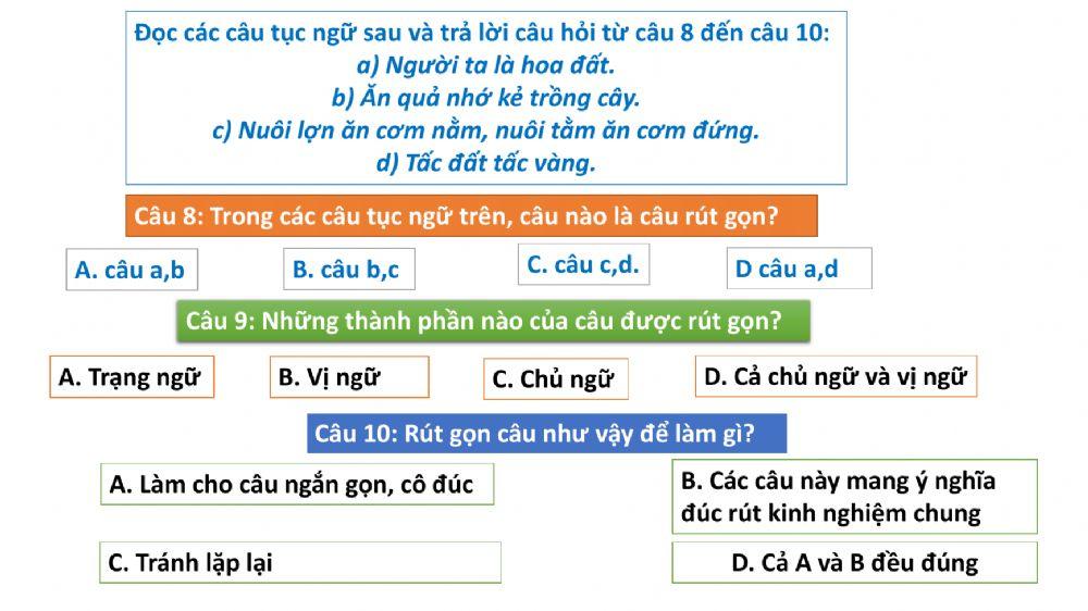 Quiz: Câu đặc biệt + Câu rút gọn