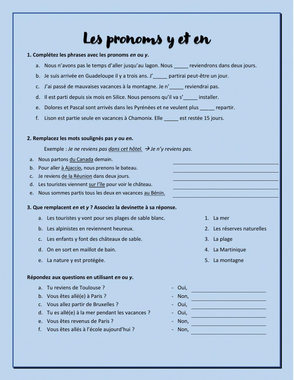 Les pronoms y et en