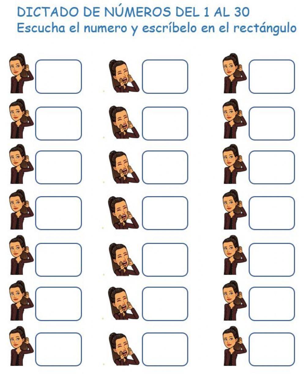 Dictado de números del 1 al 30