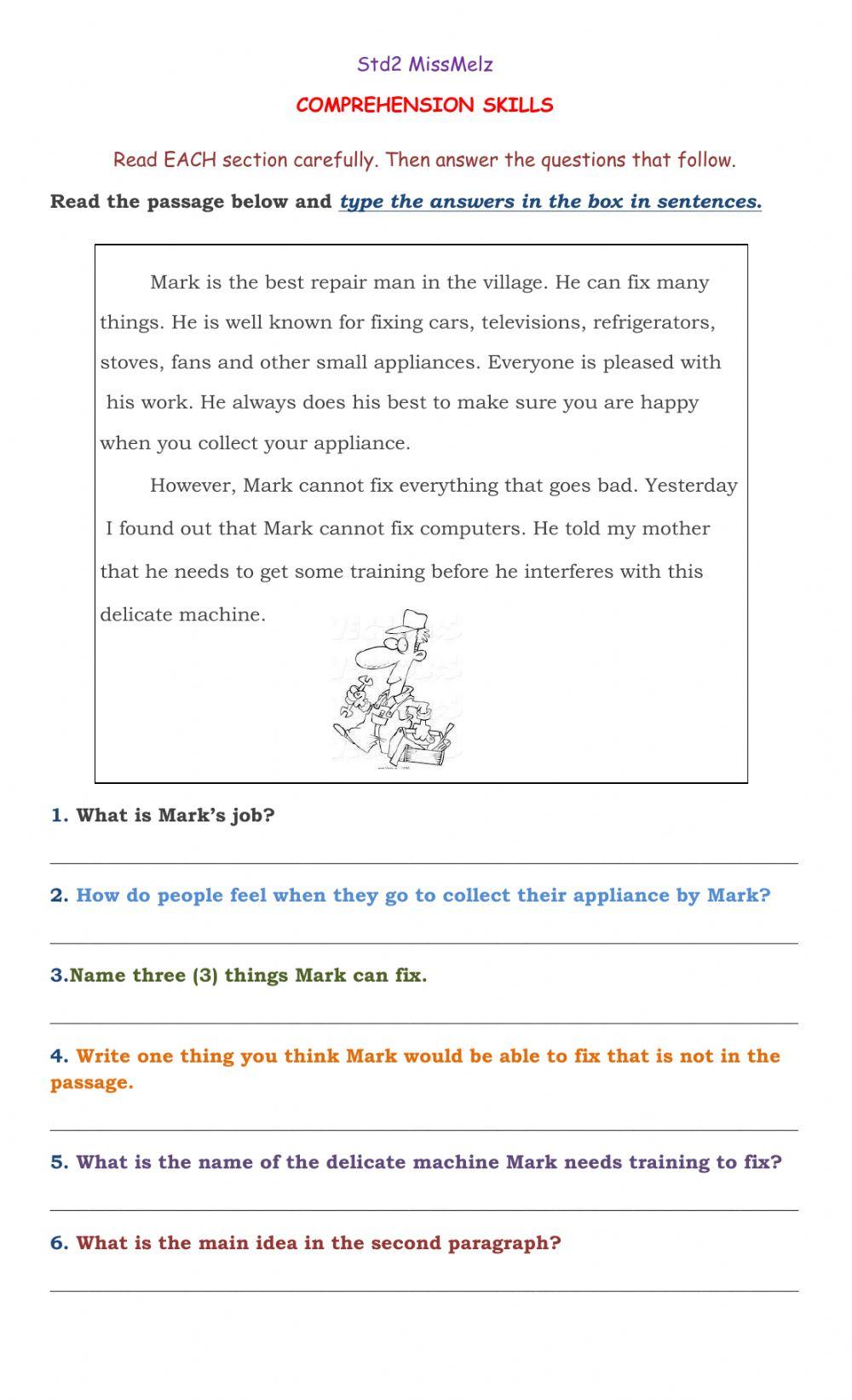 comprehension assessment online exercise for | Live Worksheets