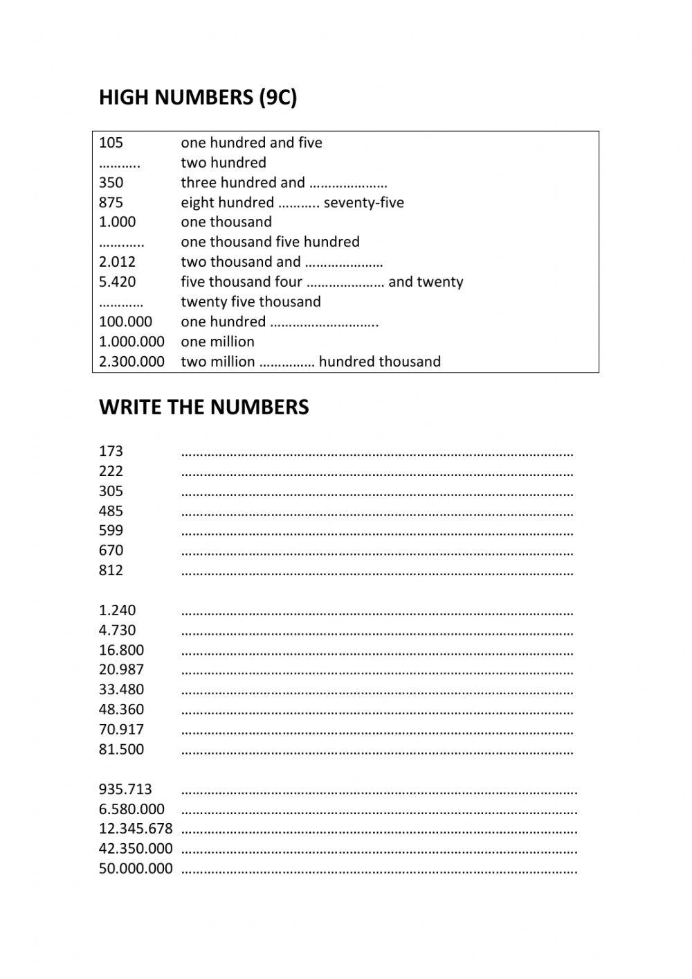 High numbers High numbers